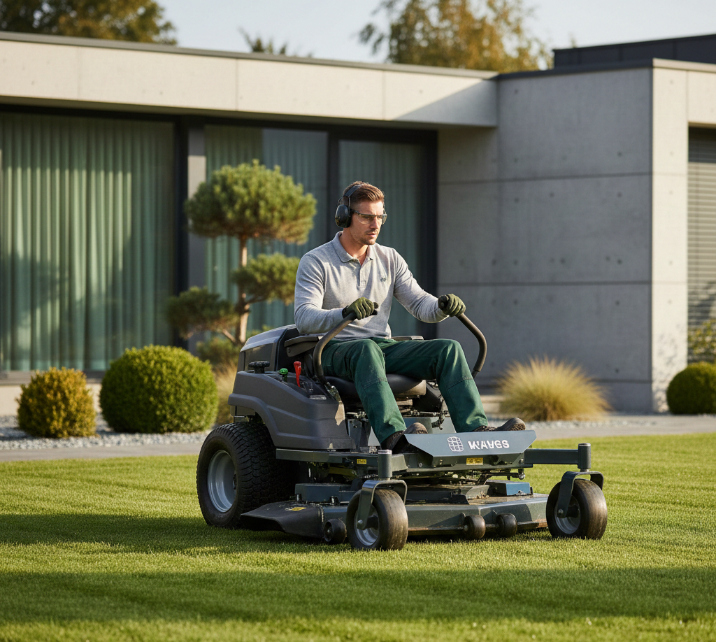 Professional grass cutting service with commercial mower