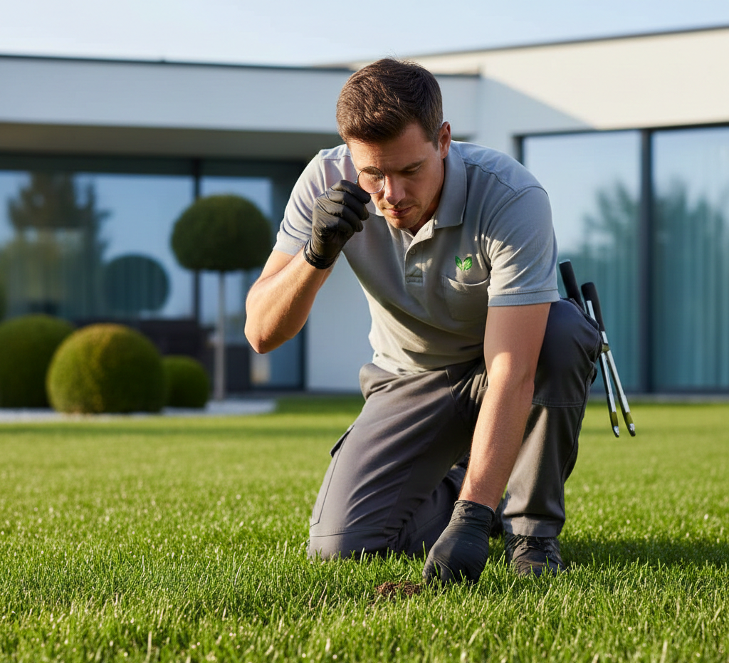 Professional garden maintenance with hedge trimming